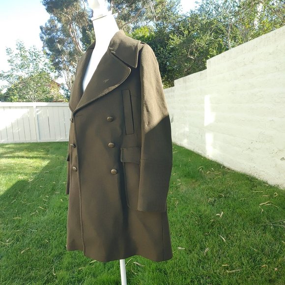 NWT ZARA COTTON WOOL KHAKI OLIVE GREEN DOUBLE BREASTED MILITARY COAT JACKET. M - Picture 6 of 14